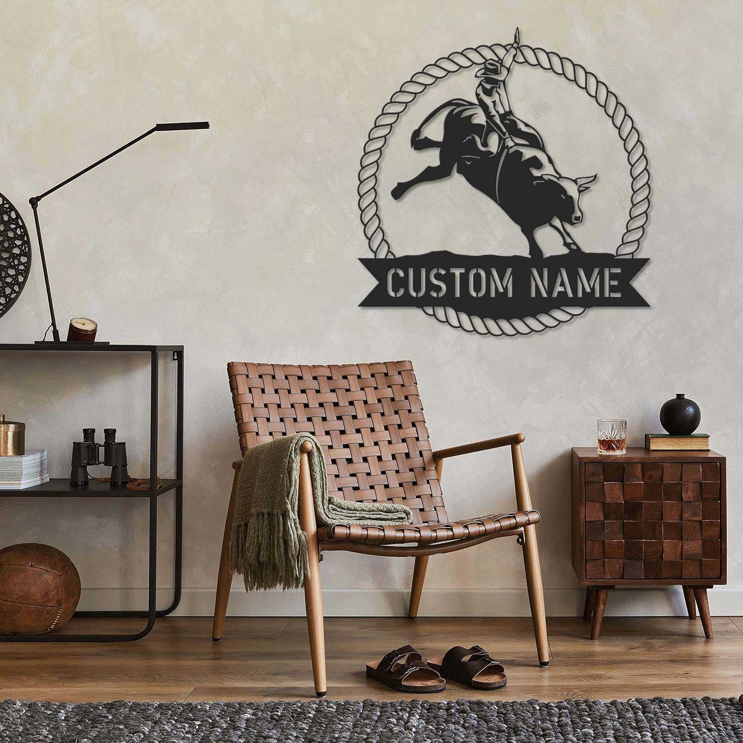 Custom Bull Rider Metal Wall Art LED Light, Bull Rider Gift, Home Decor ...