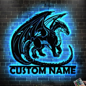 Dragon Metal Wall Art with LED Lights Personalized/ Custom Name Dragon Metal Sign, Dragon Gifts Funny, Boy room Decor Dragon lover Gift