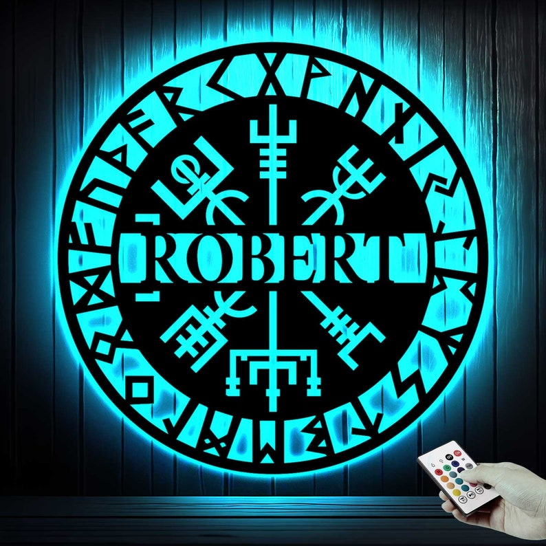 Personalized Viking Metal Sign With Light, Vegvisir Wall Art, Custom ...