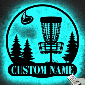 Lampada da parete a LED in metallo con giocatore di disc golf personalizzato - Targa con nome del giocatore di disc golf personalizzato, decorazione per la casa - Ideale come regalo e come decorazione per la casa.