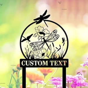 Personalized Dragonfly Garden Sign, Dragonfly Garden Stake, Custom Garden Sign, Metal Yard Art, Outdoor Garden Decor, Garden Gift for Mom