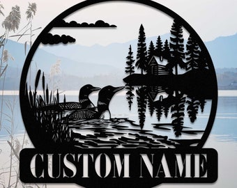 Custom Lake Loon Metal Sign,Loon Duck Sign,Lake Dock Pond Sign Decor,Lake House Decor,Personalized Lake House Name Sign,Outdoor Cottage Sign