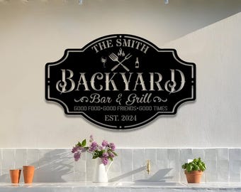 Personalized Backyard Sign LED Custom Bar & Grill Sign Metal Sign Bar ...