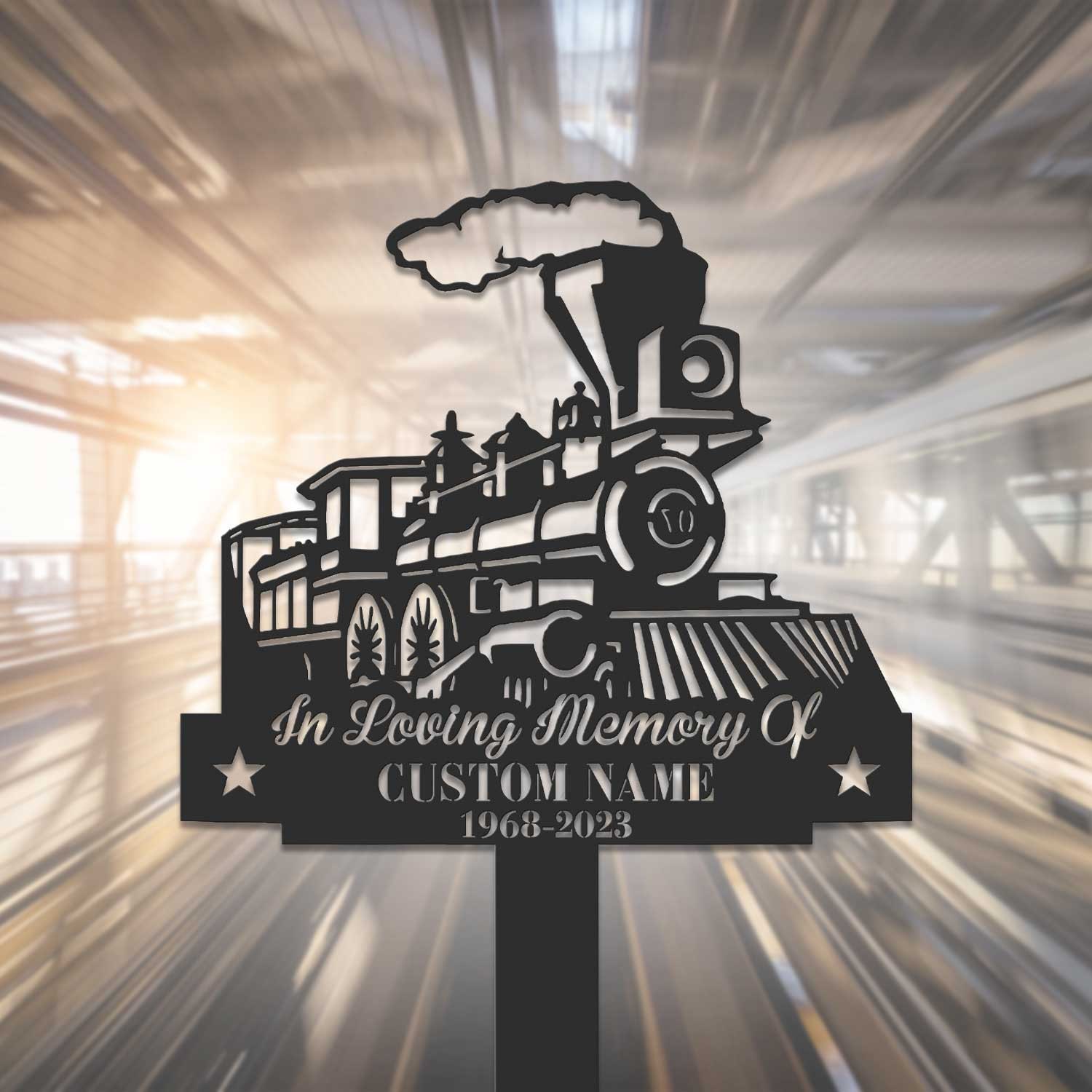 Personalized Train Memorial Stake, Metal Stake, Train Sign, Train Gift ...