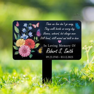 Paletto commemorativo da giardino personalizzato, targa in amorevole memoria, targa commemorativa floreale personalizzata da giardino, regalo di condoglianze, regalo funebre, targa tributo