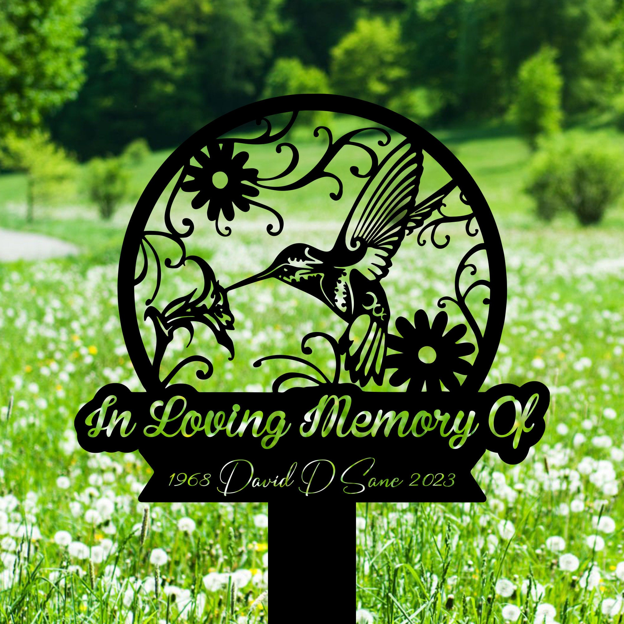 Custom Hummingbird Memorial Stake, Personalized Hummingbird and Flower ...