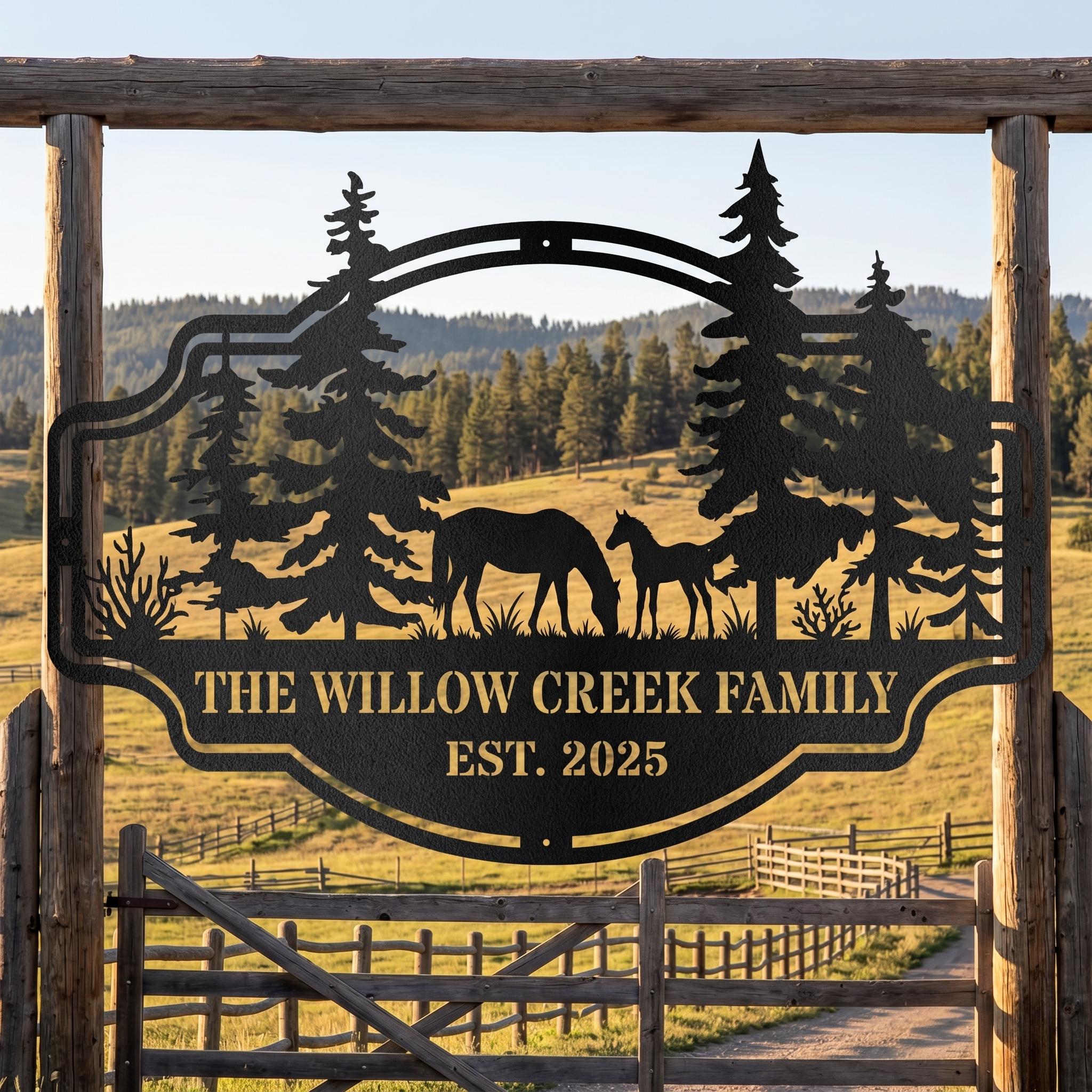 Personalized Metal Ranch Sign, Custom Family Name Decor, Horse