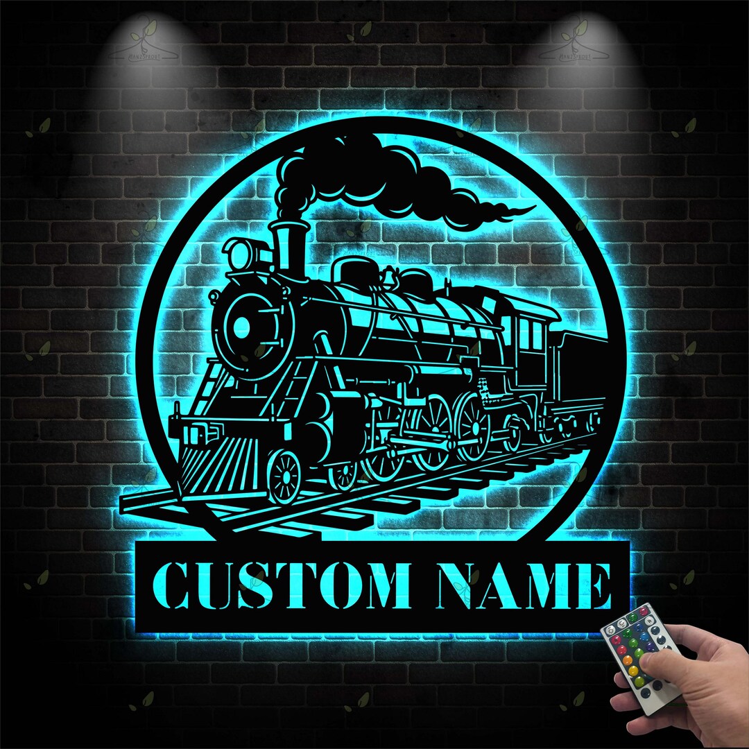 Signage Design Train Custom Train Metal Sign With Led Light, Metal Train Art Sign, Railroad ...