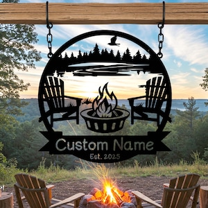 Personalized Campfire Sign, Custom Campfire Family Name Sign,Outdoor Patio Art,Rustic Cabin Decor,Fire Pit Sign,Lake House Decor,Lodge Decor