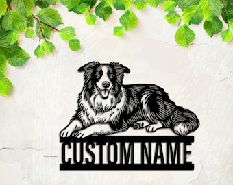 Border Collie Metallschild, kundenspezifisches Hundenamen-Zeichen, Border Collie-Wand-Dekor, personalisierte Hundewandkunst, Hunde-Denkmalgeschenk, Haustier-Liebhaber, Hundehaus-Dekor