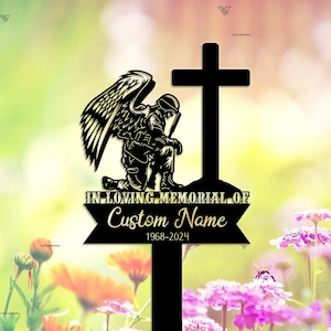 Custom Veteran Fallen Soldier Memorial Stake, Personalized Metal Stake, Sympathy Sign, Grave Marker, Remembrance Stake, USA Veteran Loss