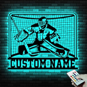 Hockey Goalie Metal Sign With LED Lights, Hockey Player Neon Sign Wall Decor, Hockey Sign, Custom Air Hockey Name Metal Sign, Hockey Gift