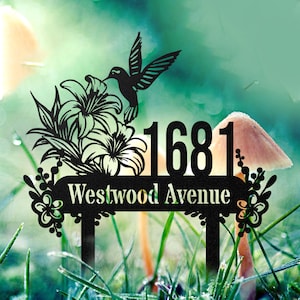 Personalized Hummingbird Address Metal Yard Sign,Custom Lawn Address Sign,Address Sign Stake,Address Garden Stake,House Number Sign for Yard
