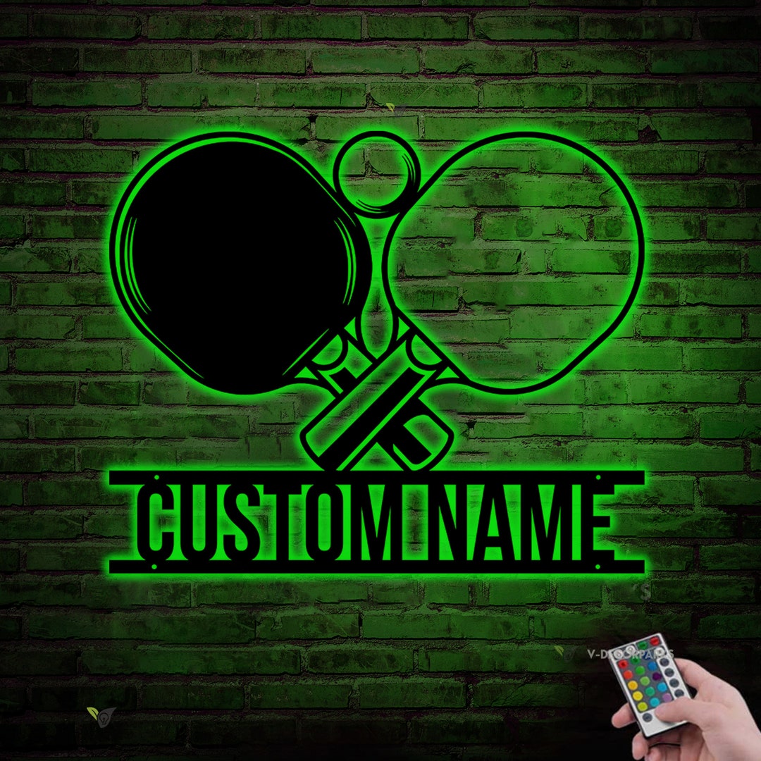 Tennis Racket Sign Custom Custom Racket Table Tennis Player Metal Wall Art LED Light Personalized ...