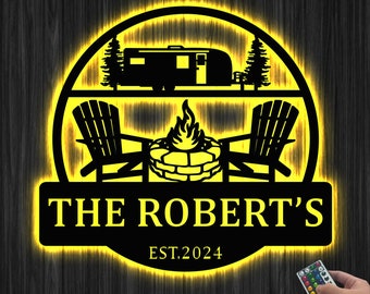 Campers RV Yard sign LED, Camping Sign, Camper Decor, RV Decor, Family Name Sign,Anniversary Gift,Personalized Campsite Sign,Campers Gift