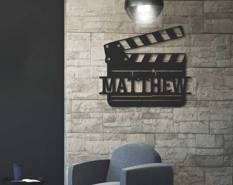 Personalized Clapperboard Metal Wall Art, Movie Director Name Sign, Home Theater Metal Wall Art, Movie Lover Gift, Home Cinema Wall Decor