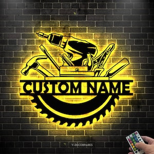 Custom Handyman Metal Wall Art LED Light,  Repair Tools Decoration, Repair Tools Dad Gift, Personalized Carpenter Tools Name Sign Home Decor