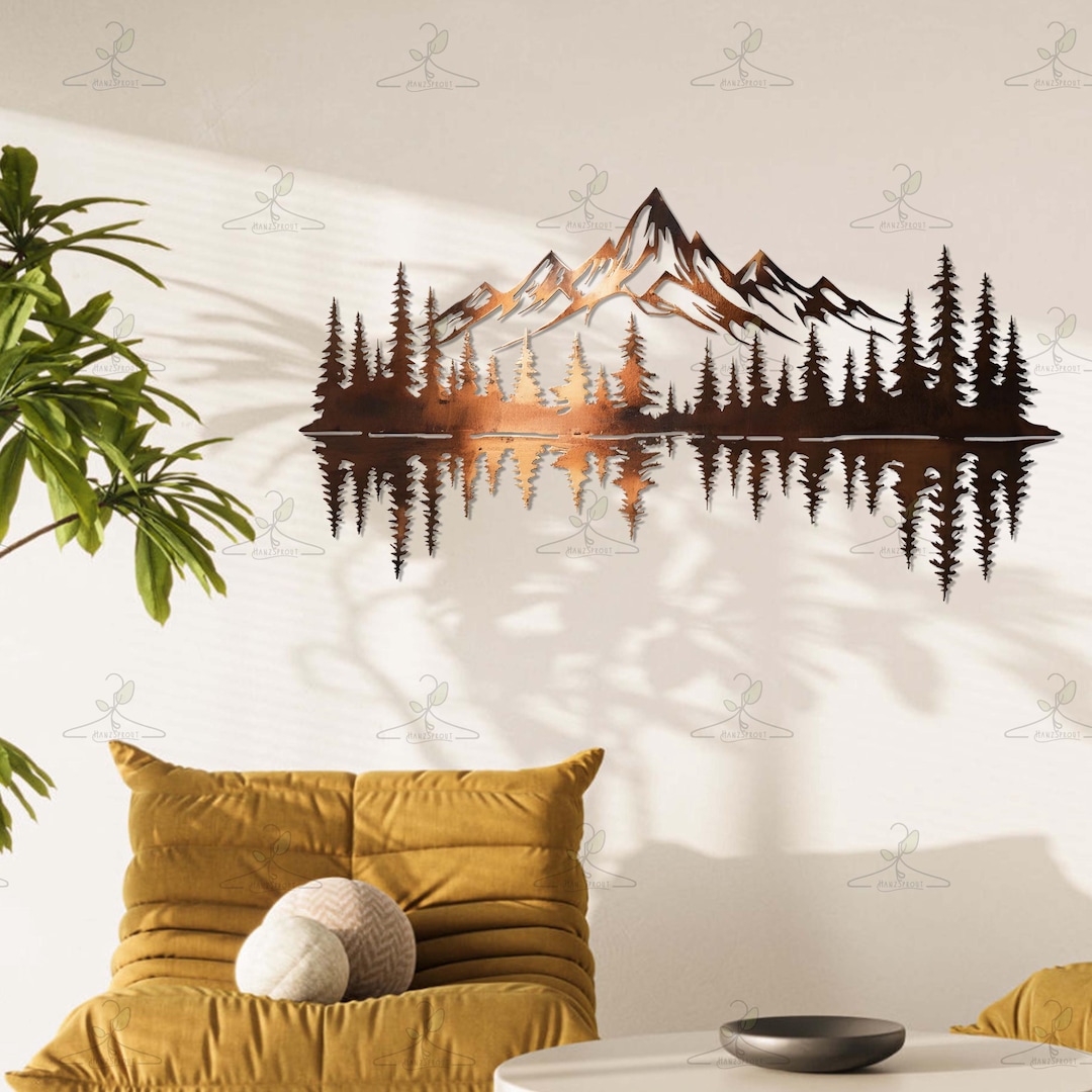Mountain Metal Wall Art, Nature Scene Decor, Forest Landscape Wall ...