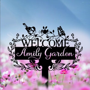 Personalized Garden Sign with Stake, Bird Garden Metal Sign, Custom Garden Name Sign, Mom&#39;s Garden Sign, Granny Garden Sign, Yard Décor Gift