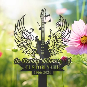 Personalized Acoustic Guitar Angel Wings Memorial Stake, Guitarist ...