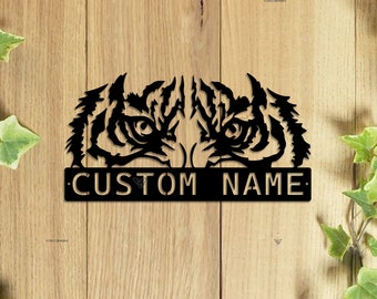 Arte de pared de metal "Ojo de Tigre", regalo para amantes de los tigres, letrero de tigre personalizado, arte de pared personalizado para el hogar, decoración de pared de tigre de metal, regalo de inauguración de la casa