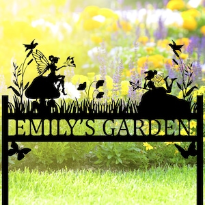 Custom Fairy Garden Sign, Fairy Garden Metal Stake,Sign for Flower Beds,Personalized Garden Sign,Outdoor Yard Decor,Mother’s Day Garden Gift