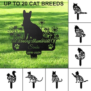 Custom Cat Memorial Breed Stake, Cat Metal Stake, Pet Memorial Gift, Cat Grave Marker, Cat Memorial Plaque, Pet Loss Gift, Remembrance Stake