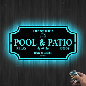 Custom Pool & Patio Sign, Backyard Pool Decor, Swimming Pool Decor, Metal Sign, Personalized Pool Sign, Family Name Sign Modern Farmhouse
