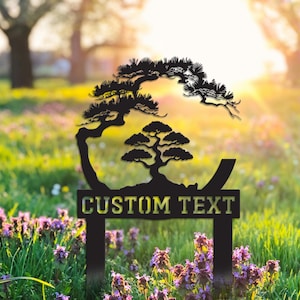 Bonsai Tree Garden Sign with Stake Custom, Bonsai Garden Stake, Japanese, Tori Gate, Garden Stake, Metal Asian Yard Art,Yard Sign,Yard Decor