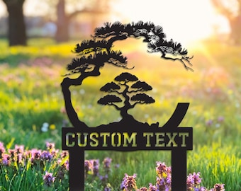 Bonsai Tree Garden Sign with Stake Custom, Bonsai Garden Stake, Japanese, Tori Gate, Garden Stake, Metal Asian Yard Art,Yard Sign,Yard Decor