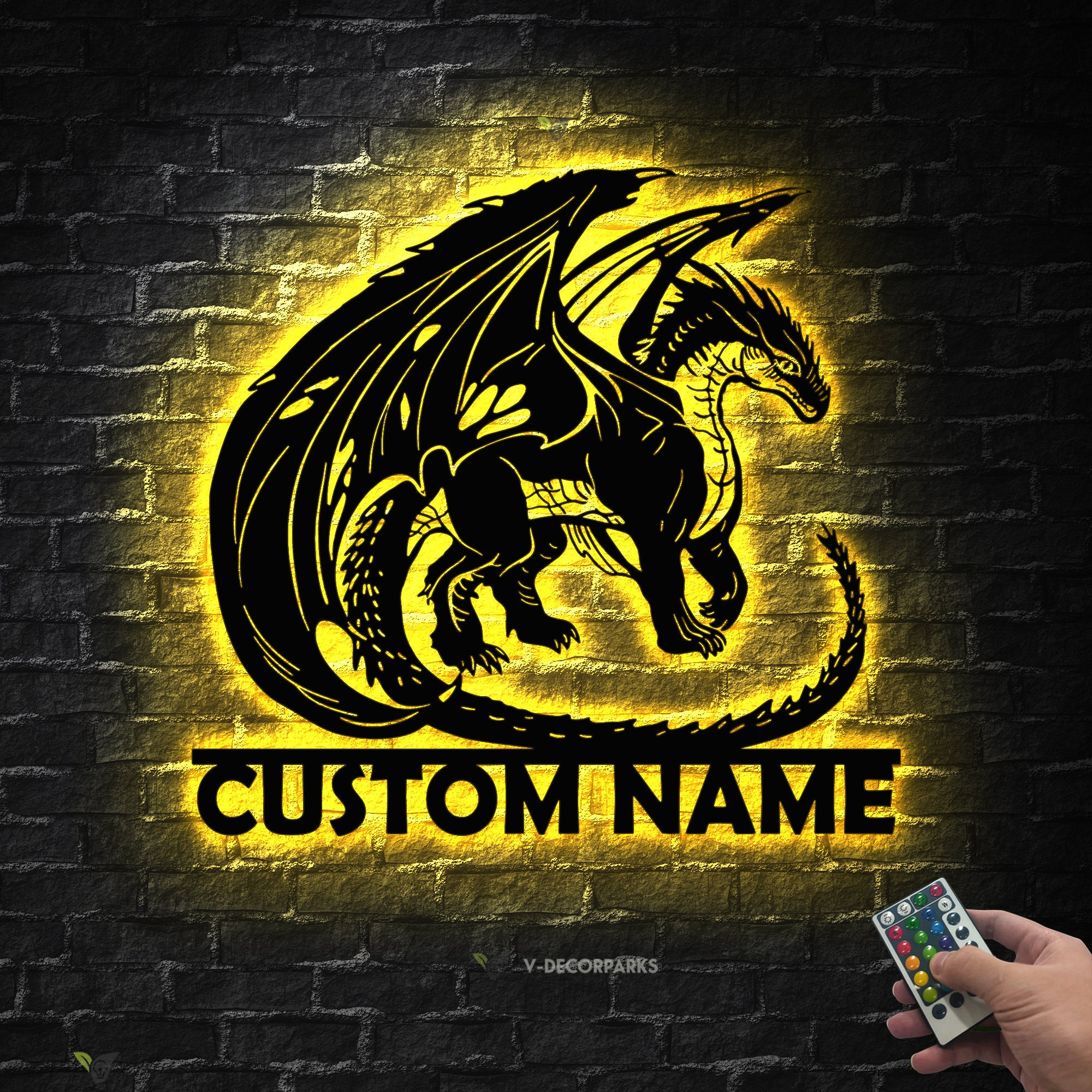 Dragon Metal Wall Art With LED Lights Personalized/ Custom Name Dragon ...