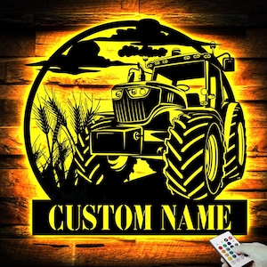 Custom Farm Sign Tractor Driver Metal Wall Art LED Light Personalized Farm Tractor Name Sign Home Decor Truck Decor Birthday Gift for farmer