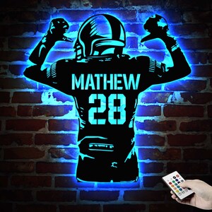 Personalized Football Player Metal Sign LED Lights,football Room Decor ...