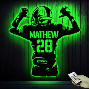 Personalized Football Player Metal Sign LED Lights,Football Room Decor,Football Team Gift,Custom Name Player Metal wall art,Sport Lover Gift