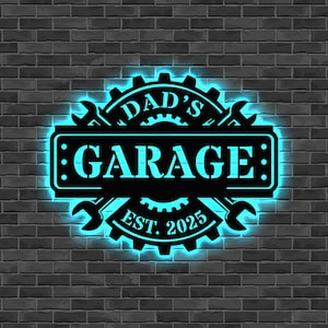 Personalisierte hängende Garage Schild LED, kundenspezifische Garage Außendekor, Metallgarage Schilder, Metallwandkunst, Mannhöhle, Vatertagsgeschenk, Weihnachtsgeschenk