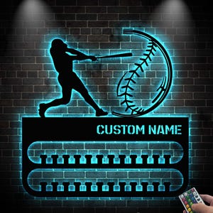 Cabide de medalha de jogador de beisebol personalizado com suporte de medalha de luz LED, rack de exibição para prêmio e fita, rack de prêmio em camadas, equipe, natal, aniversário