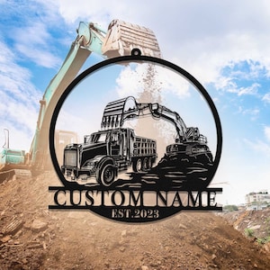 Custom Excavator Driver Metal Wall Art LED Light Personalized Excavator Name Sign Home Decor Construction Decoration Birthday Xmas Dad Gift