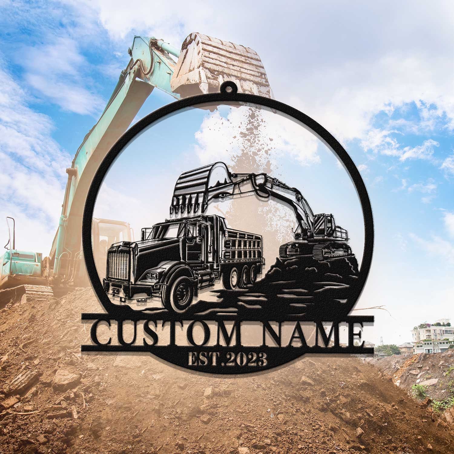 Custom Excavator Driver Metal Wall Art LED Light Personalized Excavator Name Sign Home Decor Construction Decoration Birthday Xmas Dad Gift