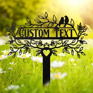 Personalisiertes Gartenschild mit Pfahl, Vogel Garten Metallschild, Gärtner Namensschild, Benutzerdefinierter Gartenpfahl, Hofschild, Hofdekor, Mamas Gartenschild