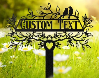 Personalized Garden Sign with Stake, Bird Garden Metal Sign, Gardener Name Sign,Custom Garden Stake, Yard Sign, Yard Decor,Mom's Garden Sign