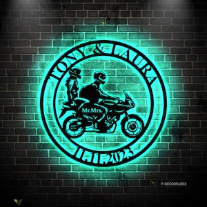 Personalized Biker Couple Metal Sign, Custom Motorcycle Rider Wall Art For Decor, Anniversary Gift,Wedding Gift Motorcylce,Biker Couple Gift