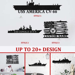 Custom US Navy Ship Outline Metal Sign, Personalized Military Ship Metal Sign, Military Veteran Gift,  Navy Veterans Gift,Navy Gifts For Men