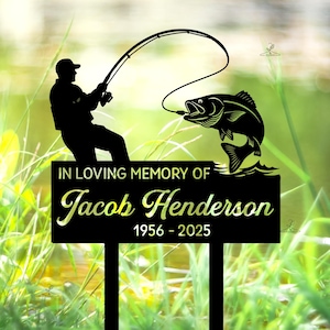 Custom Fisherman Memorial Plaque, Personalized Fishing Grave Marker,Fisherman Sympathy Gift,In Loving Memor Of,Loss of Dad Gift,Fishing Gift