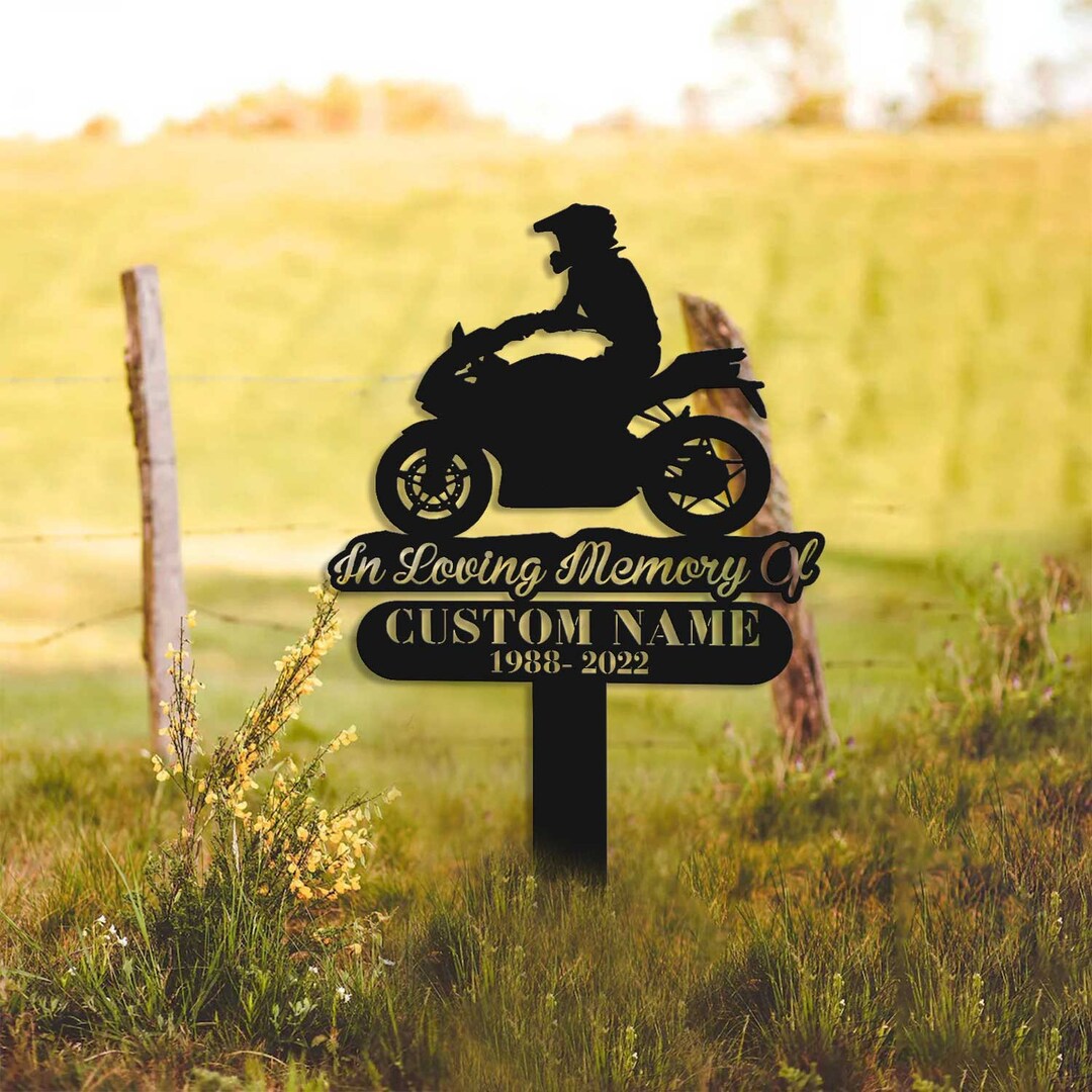 Motocycle Rider Sign Personalized Biker Motocycle Rider Memorial Stake, Metal Stake ...