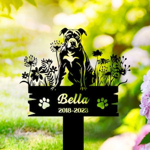 Custom American Pitbull Dog Metal Memorial Garden Stake, Remembrance Stake Decor Sympathy Dog Loss, Personalized Pet Grave Marker Name Sign