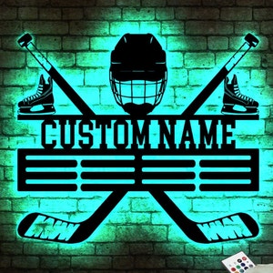 Personalized Metal Hockey Medal Hanger Wall Art Led Light,Hockey Player Medal Holder,Medal Display Awards Sign,12 Rungs for Medals & Ribbons
