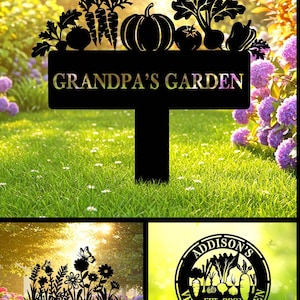 Gepersonaliseerde metalen tuinbord met paal, aangepaste groententuin paal, moestuin, bloementuin, opa&#39;s tuin, tuindecor