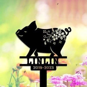 Personalized Pig Memorial Stake, Metal Stake, Pig Loss, Sympathy Sign, Pet Grave Marker, Remembrance Stake, Garden Decor, Pig With Wings