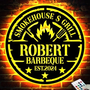 Personalized Barbecue Metal Wall Art LED, Barbecue Wall Art Decor, Custom Grill Sign, Barbecue Sign for Outdoor, Large BBQ Sign, Custom Gift
