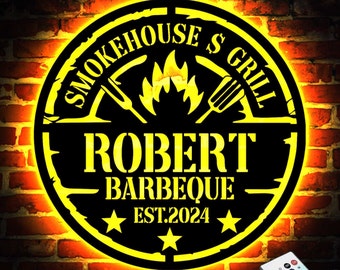 Decorazione murale in metallo a LED per barbecue personalizzata, decorazione murale per barbecue, cartello per barbecue personalizzato, cartello per barbecue per esterni, grande cartello per barbecue, regalo personalizzato
